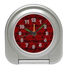 Red Floral Pattern Floral Greek Ornaments Travel Alarm Clock by nateshop