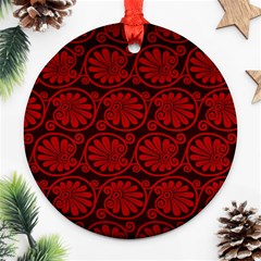 Red Floral Pattern Floral Greek Ornaments Round Ornament (two Sides) by nateshop