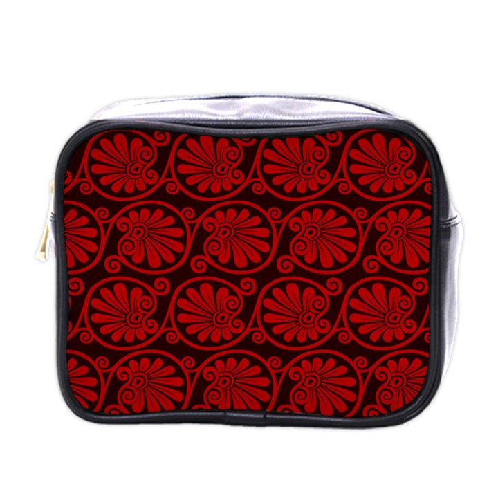 Red Floral Pattern Floral Greek Ornaments Mini Toiletries Bag (One Side)