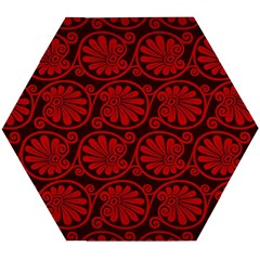 Red Floral Pattern Floral Greek Ornaments Wooden Puzzle Hexagon by nateshop