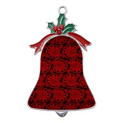 Red Floral Pattern Floral Greek Ornaments Metal Holly Leaf Bell Ornament by nateshop