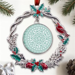 Round Ornament Texture Metal X mas Wreath Holly Leaf Ornament by nateshop