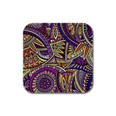 Violet Paisley Background, Paisley Patterns, Floral Patterns Rubber Square Coaster (4 Pack)