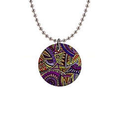 Violet Paisley Background, Paisley Patterns, Floral Patterns 1  Button Necklace