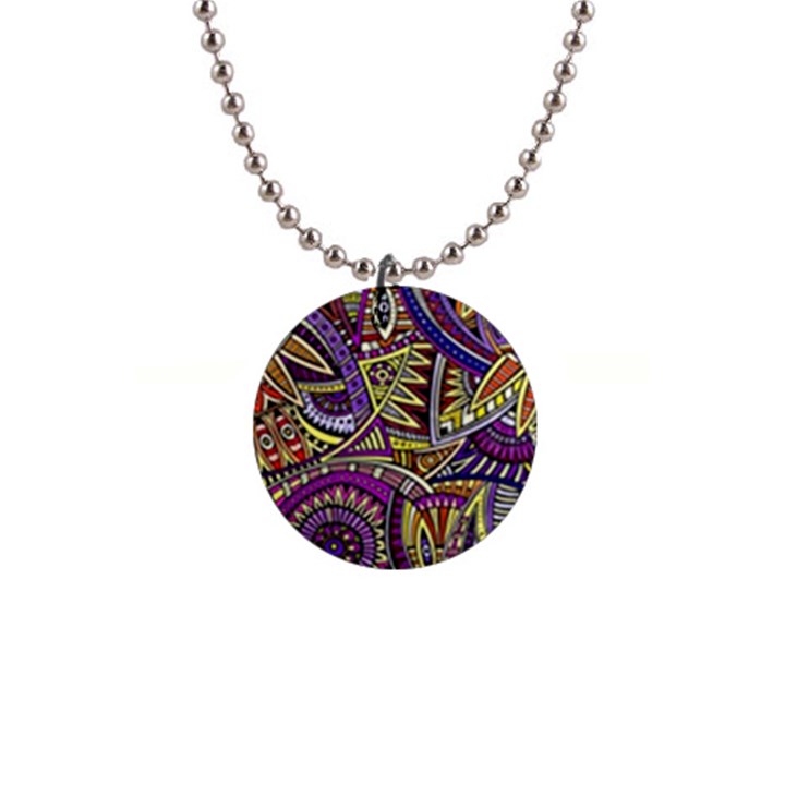 Violet Paisley Background, Paisley Patterns, Floral Patterns 1  Button Necklace