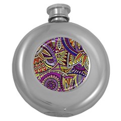 Violet Paisley Background, Paisley Patterns, Floral Patterns Round Hip Flask (5 Oz) by nateshop