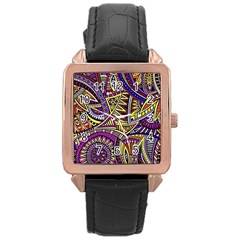 Violet Paisley Background, Paisley Patterns, Floral Patterns Rose Gold Leather Watch  by nateshop