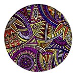 Violet Paisley Background, Paisley Patterns, Floral Patterns Round Glass Fridge Magnet (4 pack) Front