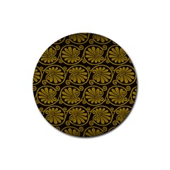 Yellow Floral Pattern Floral Greek Ornaments Rubber Round Coaster (4 Pack) by nateshop