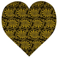 Yellow Floral Pattern Floral Greek Ornaments Wooden Puzzle Heart by nateshop