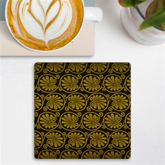 Yellow Floral Pattern Floral Greek Ornaments Uv Print Square Tile Coaster  by nateshop