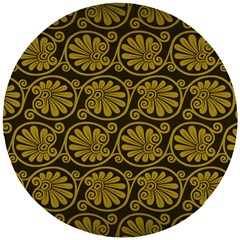 Yellow Floral Pattern Floral Greek Ornaments Wooden Puzzle Round by nateshop