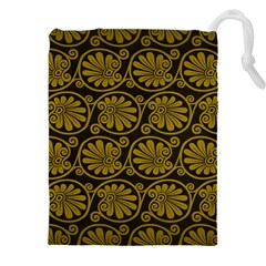 Yellow Floral Pattern Floral Greek Ornaments Drawstring Pouch (4xl) by nateshop