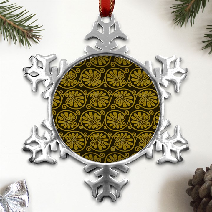 Yellow Floral Pattern Floral Greek Ornaments Metal Small Snowflake Ornament