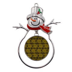 Yellow Floral Pattern Floral Greek Ornaments Metal Snowman Ornament by nateshop