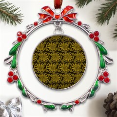 Yellow Floral Pattern Floral Greek Ornaments Metal X mas Wreath Ribbon Ornament by nateshop