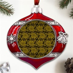 Yellow Floral Pattern Floral Greek Ornaments Metal Snowflake And Bell Red Ornament by nateshop