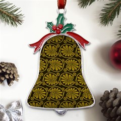 Yellow Floral Pattern Floral Greek Ornaments Metal Holly Leaf Bell Ornament by nateshop