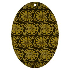 Yellow Floral Pattern Floral Greek Ornaments Uv Print Acrylic Ornament Oval by nateshop