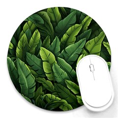 Green Leaves Round Mousepad by goljakoff