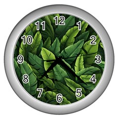 Green Leaves Wall Clock (silver) by goljakoff