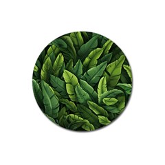 Green Leaves Magnet 3  (round) by goljakoff