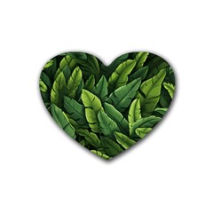 Green Leaves Rubber Coaster (heart) by goljakoff