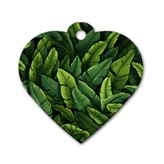 Green Leaves Dog Tag Heart (two Sides) by goljakoff