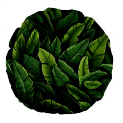 Green Leaves Large 18  Premium Round Cushions by goljakoff