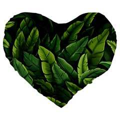 Green Leaves Large 19  Premium Heart Shape Cushions by goljakoff