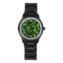 Green Leaves Stainless Steel Round Watch by goljakoff