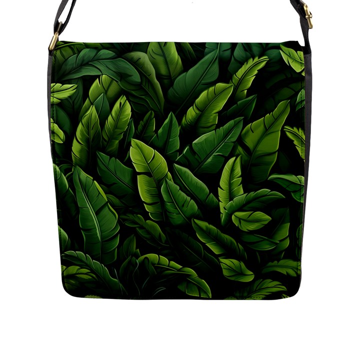 Green leaves Flap Closure Messenger Bag (L)