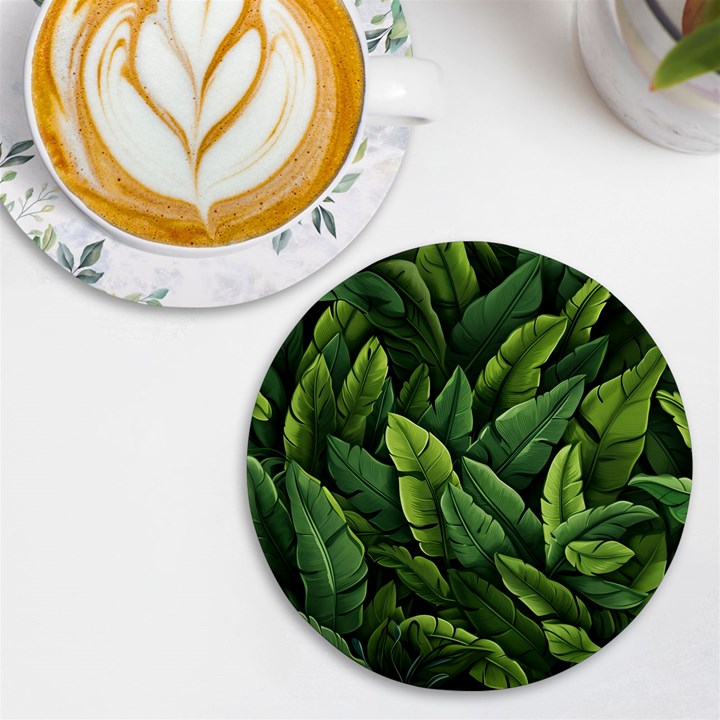 Green leaves UV Print Round Tile Coaster