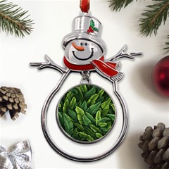 Green Leaves Metal Snowman Ornament