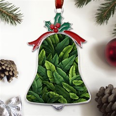 Green Leaves Metal Holly Leaf Bell Ornament