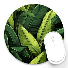 Banana Leaves Pattern Round Mousepad by goljakoff