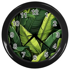 Banana Leaves Pattern Wall Clock (black) by goljakoff