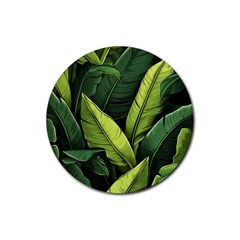 Banana Leaves Pattern Rubber Round Coaster (4 Pack) by goljakoff