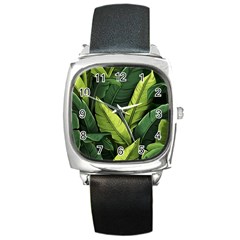 Banana Leaves Pattern Square Metal Watch by goljakoff