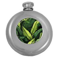 Banana Leaves Pattern Round Hip Flask (5 Oz) by goljakoff