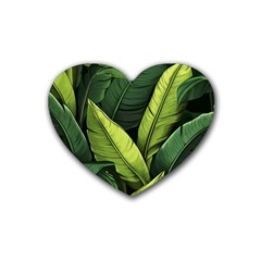 Banana Leaves Pattern Rubber Coaster (heart) by goljakoff