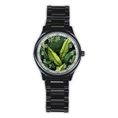 Banana Leaves Pattern Stainless Steel Round Watch by goljakoff