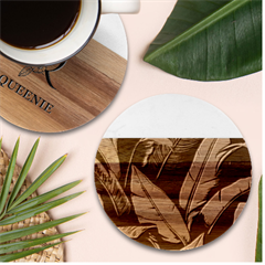 Banana Leaves Pattern Marble Wood Coaster (round) by goljakoff