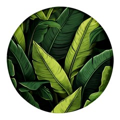 Banana Leaves Pattern Round Glass Fridge Magnet (4 Pack) by goljakoff