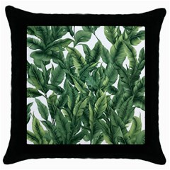 Tropical Leaves Throw Pillow Case (black) by goljakoff