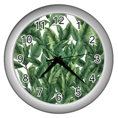 Tropical Leaves Wall Clock (silver) by goljakoff