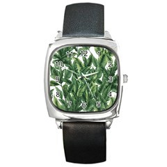 Tropical Leaves Square Metal Watch by goljakoff