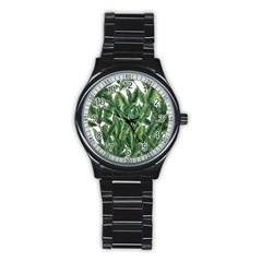 Tropical Leaves Stainless Steel Round Watch by goljakoff