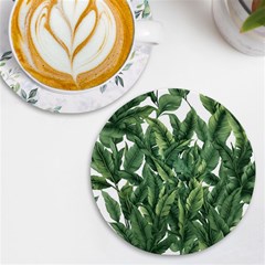 Tropical Leaves Uv Print Round Tile Coaster by goljakoff