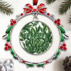 Tropical Leaves Metal X mas Wreath Ribbon Ornament